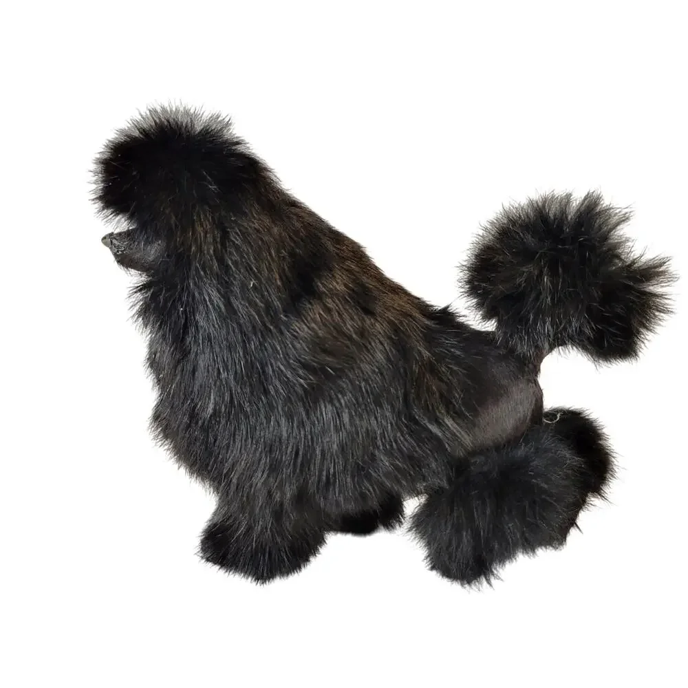 Vintage Black Poodle Dog Figurine Realistic Real Fur 6